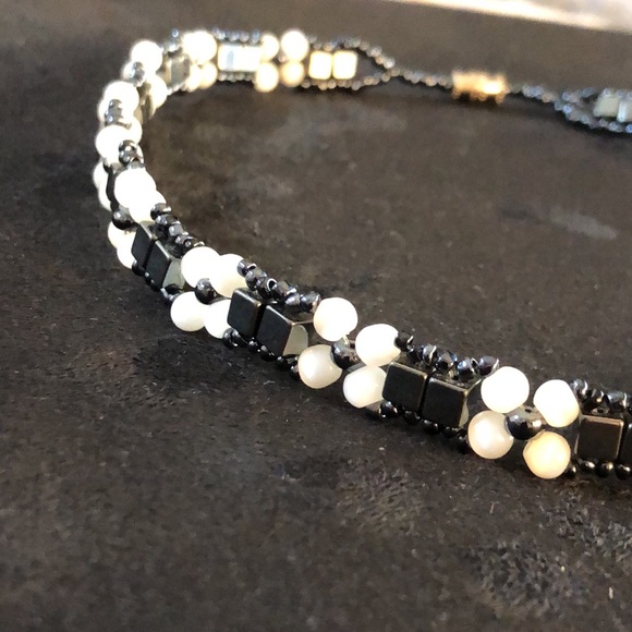 VTG Handmade Mother Of Pearl / Brazilian Hematite / Silver Screw Clasp Necklace. - Picture 3 of 13